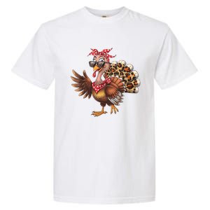 Funny Thanksgiving Turkey Women Girl Leopard Garment-Dyed Heavyweight T-Shirt