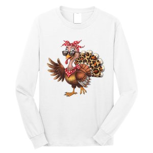 Funny Thanksgiving Turkey Women Girl Leopard Long Sleeve Shirt