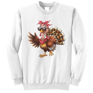 Funny Thanksgiving Turkey Women Girl Leopard Sweatshirt