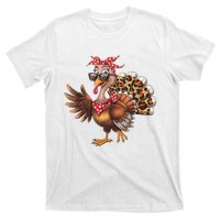 Funny Thanksgiving Turkey Women Girl Leopard T-Shirt