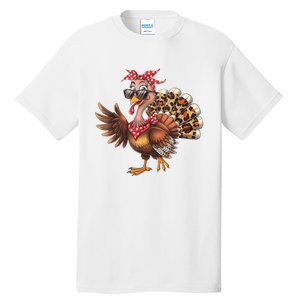 Funny Thanksgiving Turkey Women Girl Leopard Tall T-Shirt