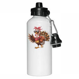 Funny Thanksgiving Turkey Women Girl Leopard Aluminum Water Bottle