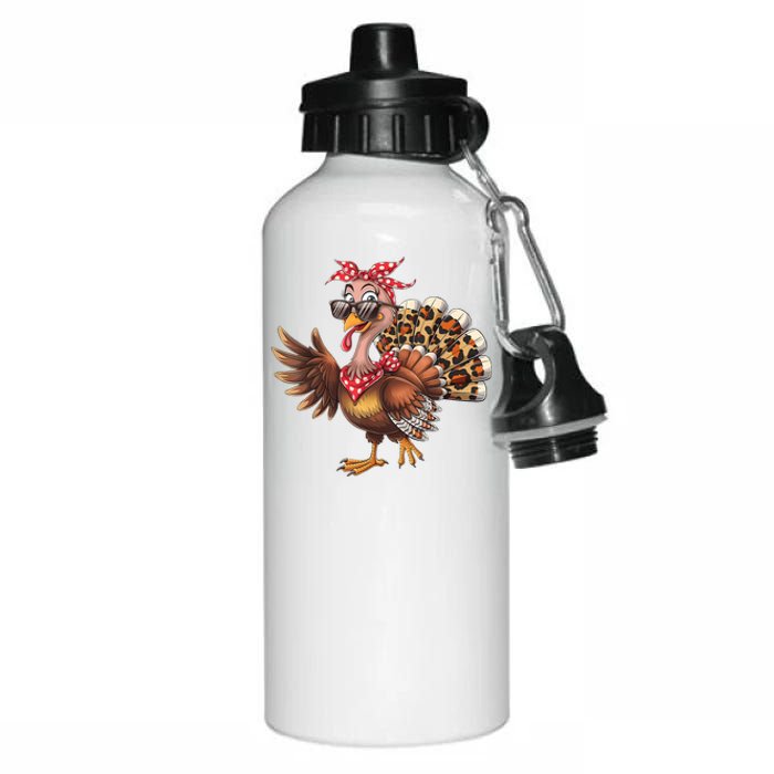 Funny Thanksgiving Turkey Women Girl Leopard Aluminum Water Bottle