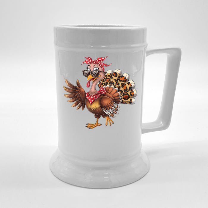 Funny Thanksgiving Turkey Women Girl Leopard Beer Stein