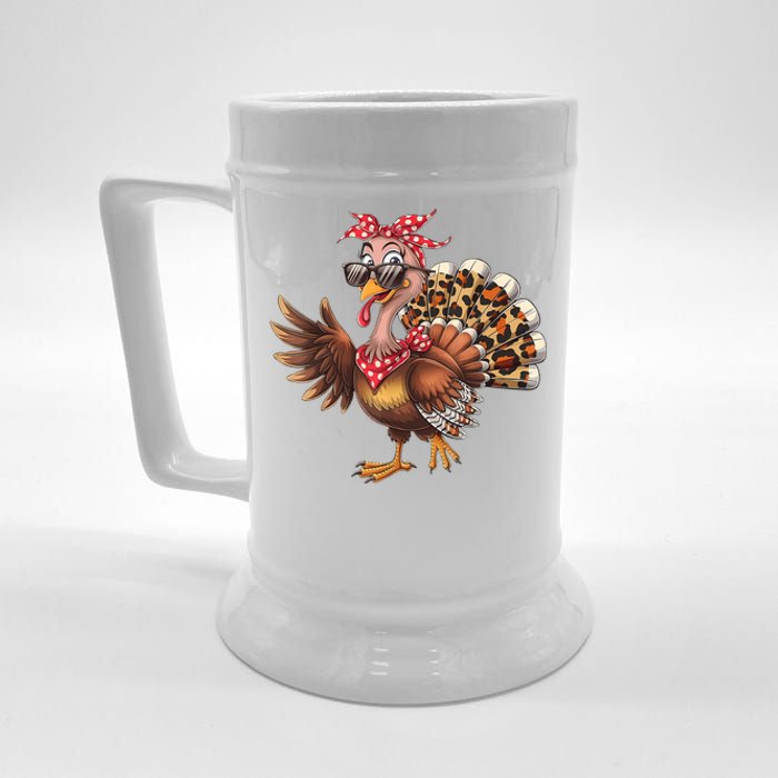 Funny Thanksgiving Turkey Women Girl Leopard Beer Stein