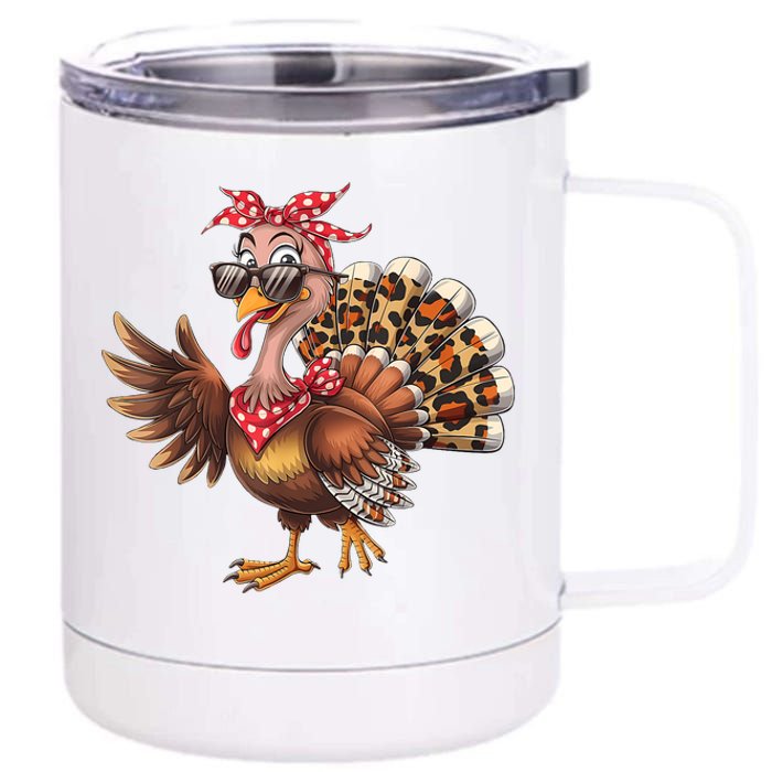 Funny Thanksgiving Turkey Women Girl Leopard 12 oz Stainless Steel Tumbler Cup