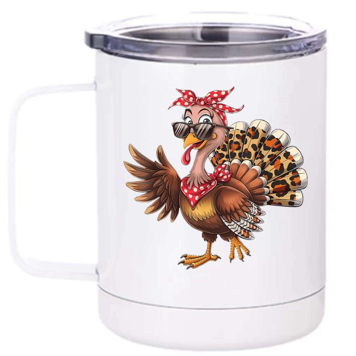 Funny Thanksgiving Turkey Women Girl Leopard 12 oz Stainless Steel Tumbler Cup