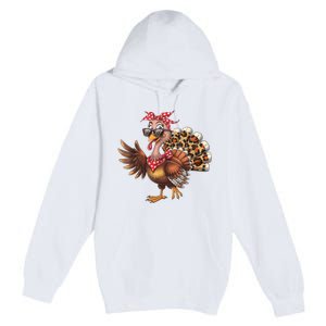 Funny Thanksgiving Turkey Women Girl Leopard Premium Pullover Hoodie