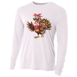 Funny Thanksgiving Turkey Women Girl Leopard Cooling Performance Long Sleeve Crew