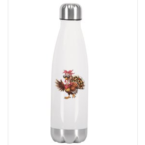 Funny Thanksgiving Turkey Women Girl Leopard Stainless Steel Insulated Water Bottle