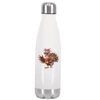 Funny Thanksgiving Turkey Women Girl Leopard Stainless Steel Insulated Water Bottle