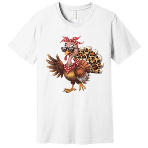 Funny Thanksgiving Turkey Women Girl Leopard Premium T-Shirt