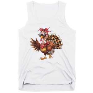 Funny Thanksgiving Turkey Women Girl Leopard Tank Top