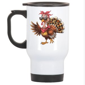 Funny Thanksgiving Turkey Women Girl Leopard Stainless Steel Travel Mug