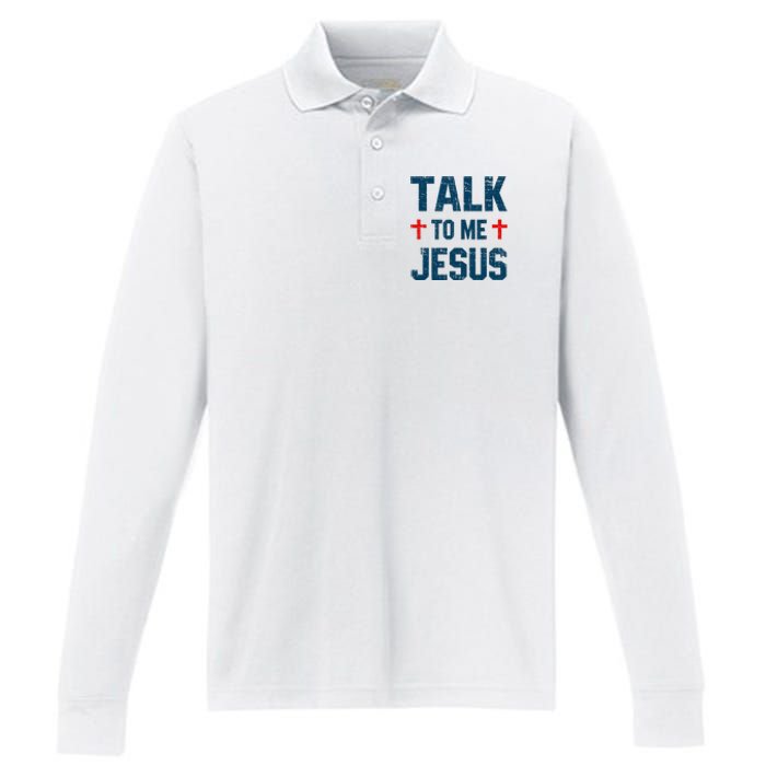 Funny Talk To Me Jesus Christ Vintage Performance Long Sleeve Polo