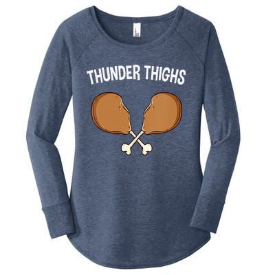 Funny Thunder Thighs Funny Thanksgiving Humor Turkey Day Women's Perfect Tri Tunic Long Sleeve Shirt