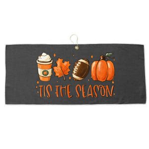 Funny Tis The Season Pumpkin Leaf Latte Fall Thanksgiving Football Large Microfiber Waffle Golf Towel