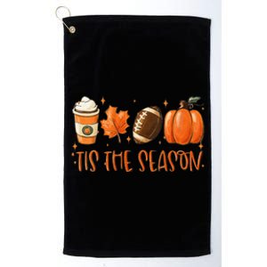 Funny Tis The Season Pumpkin Leaf Latte Fall Thanksgiving Football Platinum Collection Golf Towel