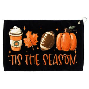 Funny Tis The Season Pumpkin Leaf Latte Fall Thanksgiving Football Grommeted Golf Towel