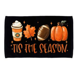 Funny Tis The Season Pumpkin Leaf Latte Fall Thanksgiving Football Microfiber Hand Towel