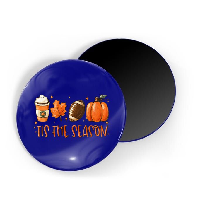 Funny Tis The Season Pumpkin Leaf Latte Fall Thanksgiving Football Magnet