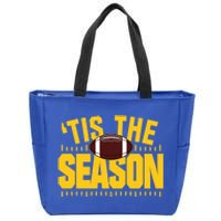 Funny Tis The Season Football Fan Gold Print Gift Zip Tote Bag