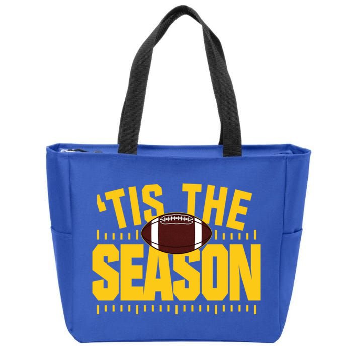 Funny Tis The Season Football Fan Gold Print Gift Zip Tote Bag