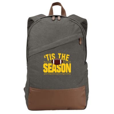 Funny Tis The Season Football Fan Gold Print Gift Cotton Canvas Backpack