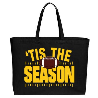 Funny Tis The Season Football Fan Gold Print Gift Cotton Canvas Jumbo Tote