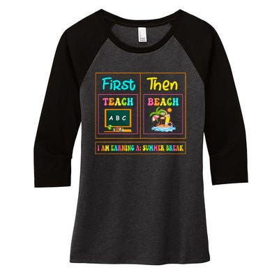 First Teach Then Beach I Am Earning A Summer Break Women's Tri-Blend 3/4-Sleeve Raglan Shirt