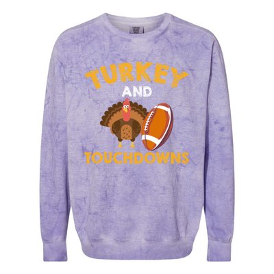 Football Thanksgiving Turkey And Touchdowns Gift Colorblast Crewneck Sweatshirt