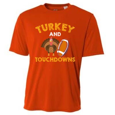 Football Thanksgiving Turkey And Touchdowns Gift Cooling Performance Crew T-Shirt