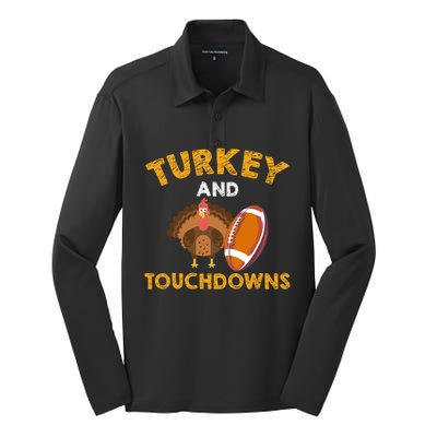 Football Thanksgiving Turkey And Touchdowns Gift Silk Touch Performance Long Sleeve Polo