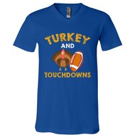 Football Thanksgiving Turkey And Touchdowns Gift V-Neck T-Shirt