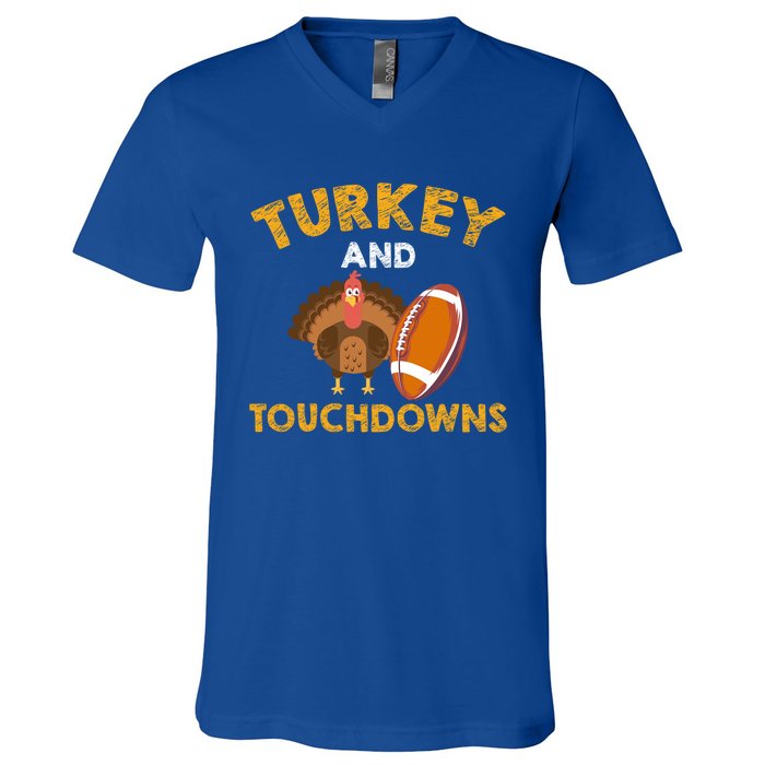 Football Thanksgiving Turkey And Touchdowns Gift V-Neck T-Shirt