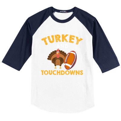 Football Thanksgiving Turkey And Touchdowns Gift Baseball Sleeve Shirt