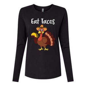 Funny Thanksgiving Turkey Day Eat Tacos Womens Cotton Relaxed Long Sleeve T-Shirt