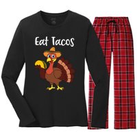 Funny Thanksgiving Turkey Day Eat Tacos Women's Long Sleeve Flannel Pajama Set 