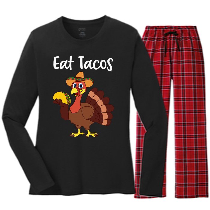 Funny Thanksgiving Turkey Day Eat Tacos Women's Long Sleeve Flannel Pajama Set 