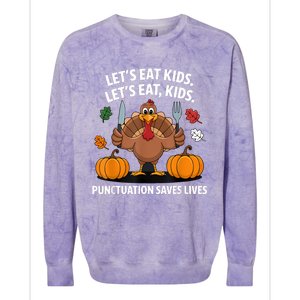 Funny Thanksgiving Teacher Turkey Lets Eat Punctuation Colorblast Crewneck Sweatshirt