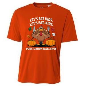 Funny Thanksgiving Teacher Turkey Lets Eat Punctuation Cooling Performance Crew T-Shirt