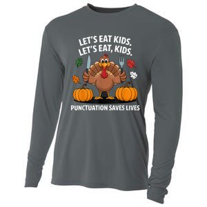 Funny Thanksgiving Teacher Turkey Lets Eat Punctuation Cooling Performance Long Sleeve Crew