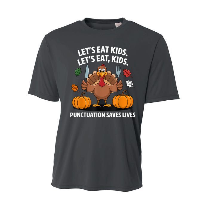 Funny Thanksgiving Teacher Turkey Lets Eat Punctuation Performance Sprint T-Shirt