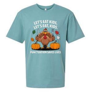 Funny Thanksgiving Teacher Turkey Lets Eat Punctuation Sueded Cloud Jersey T-Shirt