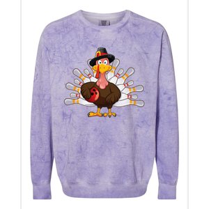 Funny Thanksgiving Turkey Bowling Pin Matching Team Colorblast Crewneck Sweatshirt