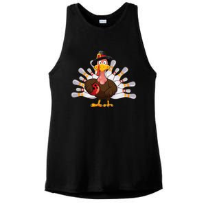 Funny Thanksgiving Turkey Bowling Pin Matching Team Ladies PosiCharge Tri-Blend Wicking Tank