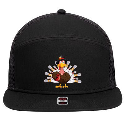 Funny Thanksgiving Turkey Bowling Pin Matching Team 7 Panel Mesh Trucker Snapback Hat