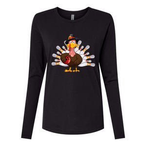 Funny Thanksgiving Turkey Bowling Pin Matching Team Womens Cotton Relaxed Long Sleeve T-Shirt