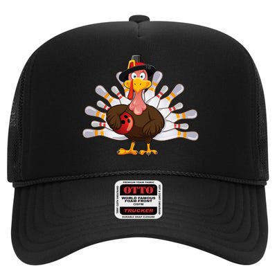 Funny Thanksgiving Turkey Bowling Pin Matching Team High Crown Mesh Back Trucker Hat