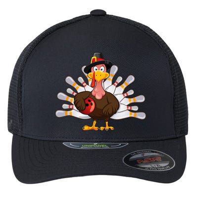 Funny Thanksgiving Turkey Bowling Pin Matching Team Flexfit Unipanel Trucker Cap